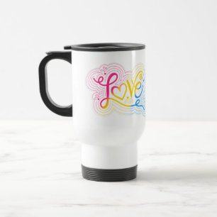 Love Swirl Doodle pan pride flag lettering Travel Mug