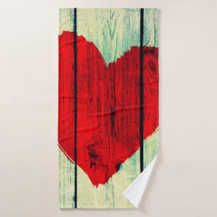 Love symbol on old wooden wall bath towel