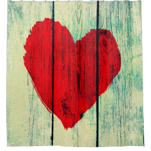 Love symbol on old wooden wall shower curtain