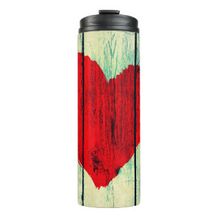 Love symbol on old wooden wall thermal tumbler