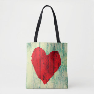 Love symbol on old wooden wall tote bag