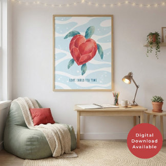 Love Takes Its Time Heart Sea Turtle Valentine Art Poster