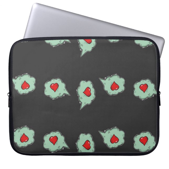 Love talk pattern on grey laptop sleeve (Front)