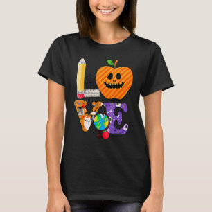 Love Teacher Apple Scary Face  Teacher Halloween T-Shirt