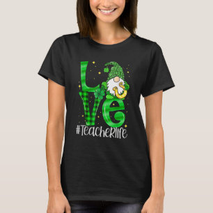 LOVE Teacher Life Gnome Leopard Shamrock St Patric T-Shirt