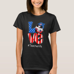 Love Teacher Life Gnomes 4th Of July Womens Girls T-Shirt