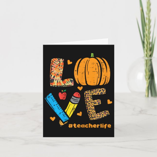 Love Teacher Pumpkin Leopard Fall Autumn Thanksgiv Card (Front)
