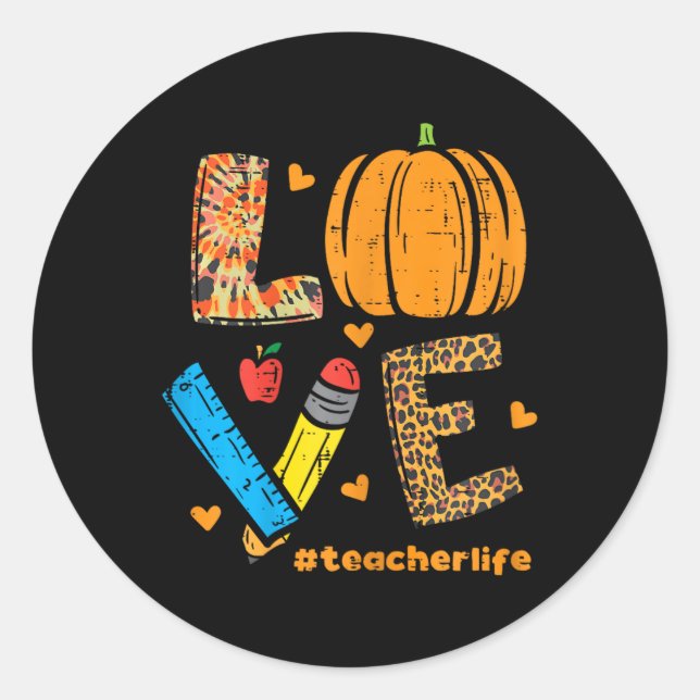 Love Teacher Pumpkin Leopard Fall Autumn Thanksgiv Classic Round Sticker (Front)