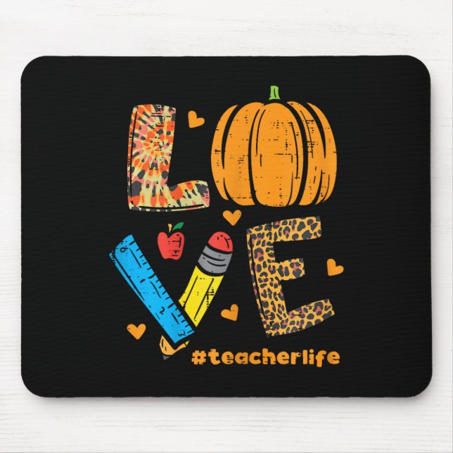 Love Teacher Pumpkin Leopard Fall Autumn Thanksgiv Mouse Mat (Front)