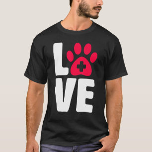 Love Teacher School Teaching Educator Red Dog Paw T-Shirt