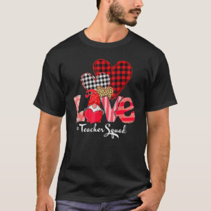 Love Teacher Squad Gnome Hearts Leopard Plaid Vale T-Shirt