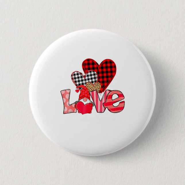Love Teacher Squad Gnome Hearts Valentines Gnome T 6 Cm Round Badge (Front)
