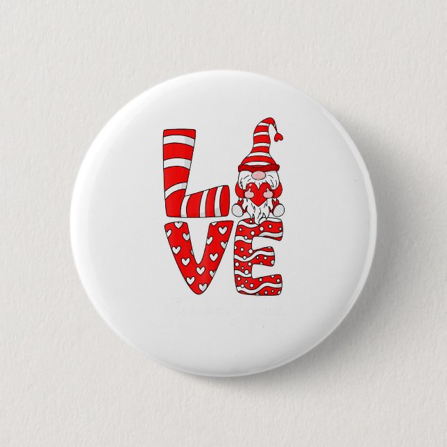 Love Teacher Squad Gnome Hearts Valentines Gnome T 6 Cm Round Badge (Front)