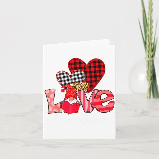 Love Teacher Squad Gnome Hearts Valentines Gnome T Card (Front)