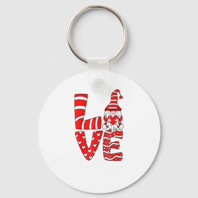 Love Teacher Squad Gnome Hearts Valentines Gnome T Key Ring (Front)