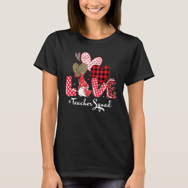 Love Teacher Squad Gnome Hearts Valentines Gnome T T-Shirt (Front)