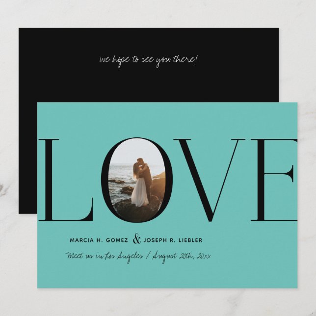 Love Teal Blue Photo Save The Date (Front/Back)
