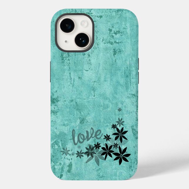 LOVE Teal Flowers Phone Case (Back)