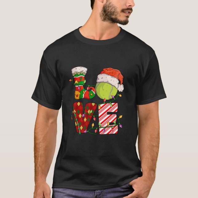Love Tennis Christmas Tennis Player Xmas Party Lon T-Shirt (Front)