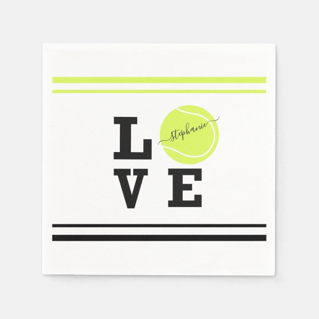 Love Tennis First Name Yellow Ball  Napkin (Front)