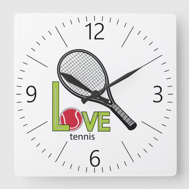 Love tennis square wall clock (Front)