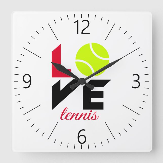 Love tennis square wall clock (Front)