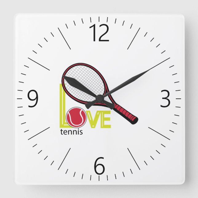 Love tennis square wall clock (Front)