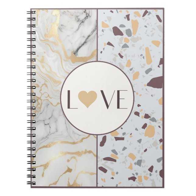 Love Terrazzo-Marble Notebook with Gold Heart  (Front)
