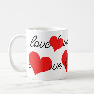 Love text and red hearts coffee mug