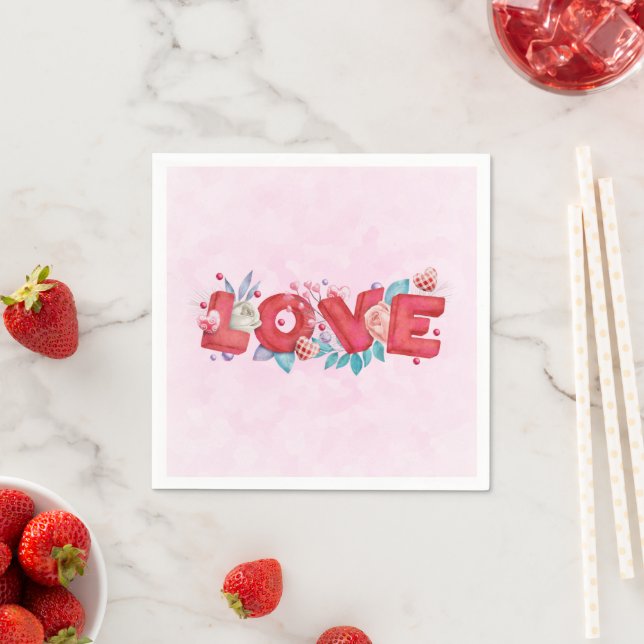 Love Text Bold Block Font Watercolor Napkin (Insitu)