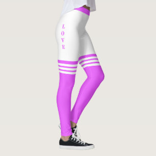 Love Text Heart Purple White Leggings Your Colours