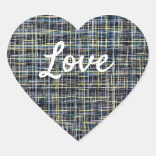 Love Text Heart Shape Blue Yellow Grid Abstract Sticker
