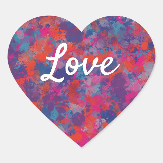 Love Text Heart Shape Colourful Drops Pattern Sticker (Front)
