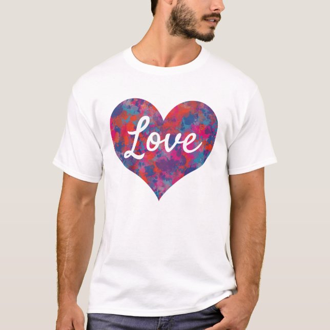 Love Text Heart Shape Colourful Drops Pattern T-Shirt (Front)