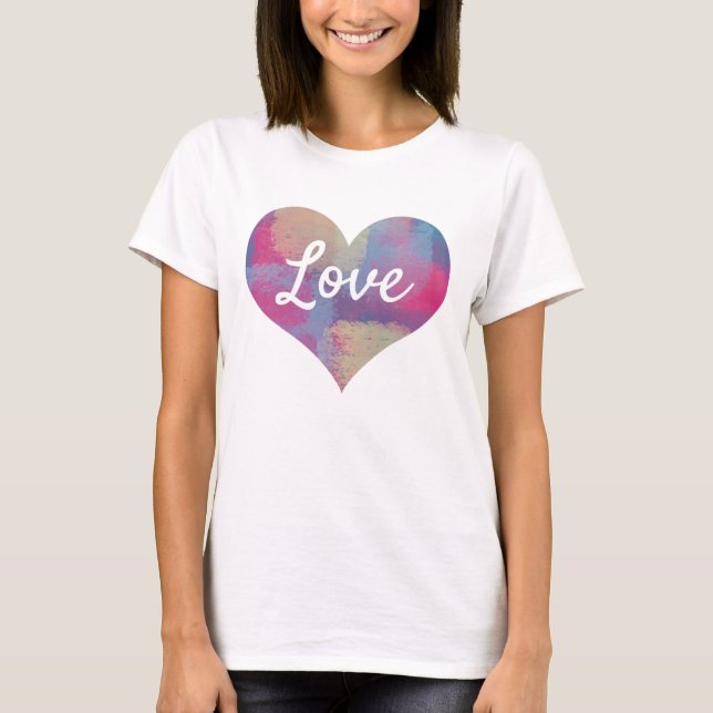 Love Text Heart Shape Pastel Patchwork Pattern T-Shirt (Front)