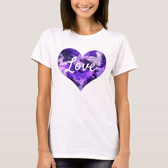 Love Text Heart Shape Purple Cool and Blue T-Shirt (Front)