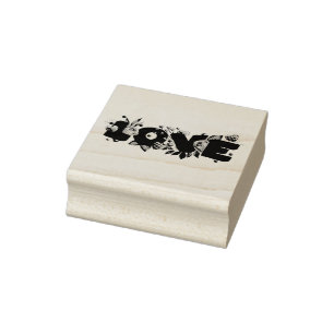 Love Text in Bold Block Letters Watercolor Rubber Stamp