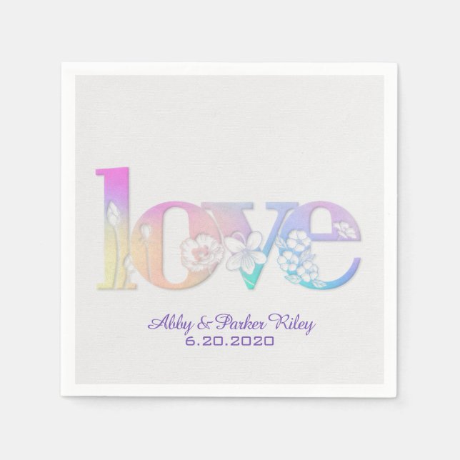 Love text in rainbow floral pattern napkin (Front)