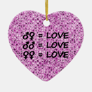 Love Text Pink Sequin Ceramic Ornament