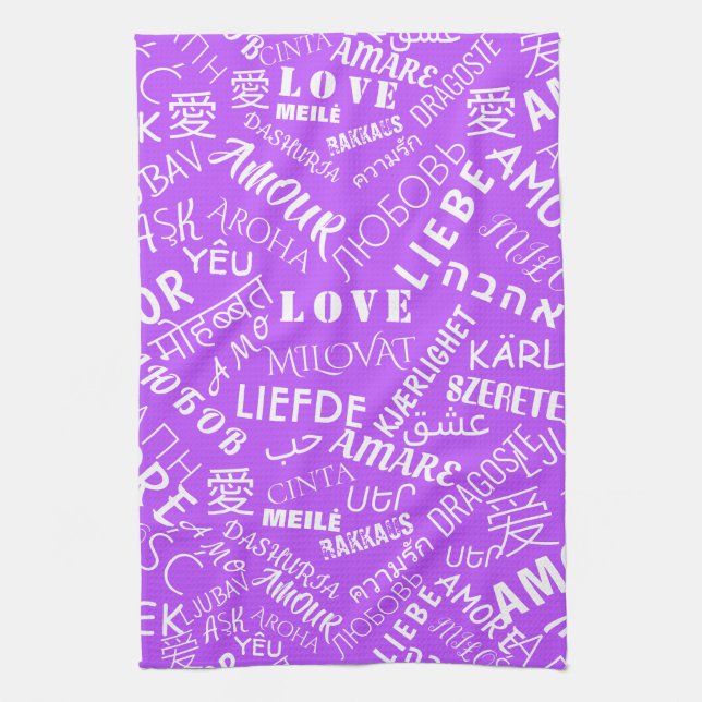 Love Text Purple Kitchen Towel - Choose Colours (Vertical)