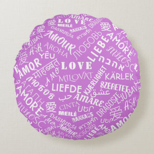 Love Text Purple Round Pillow or Choose Colour
