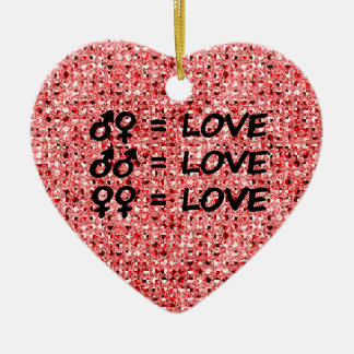 Love Text Red Sequin Ceramic Ornament