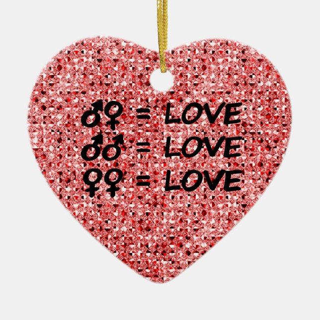 Love Text Red Sequin Ceramic Ornament (Front)
