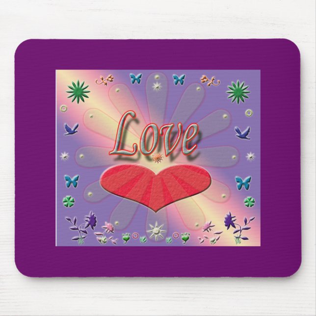 Love text /with heart colourful graphic. Mousepad (Front)