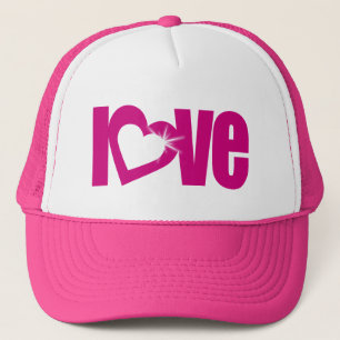 love text with heart pink hat / cap
