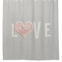 LOVE: Text with Pink Heart | Shower Curtain