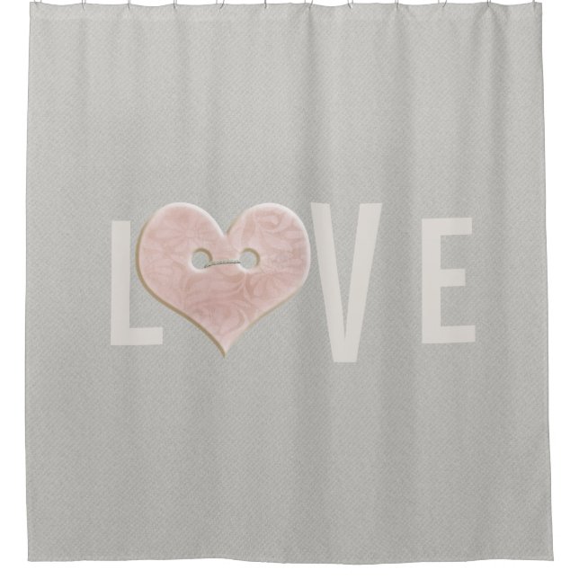 LOVE: Text with Pink Heart | Shower Curtain (Front)