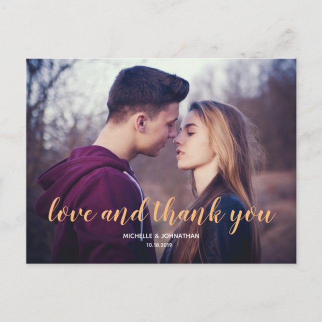 Love & thank you -Wedding photo thank you postcard (Front)