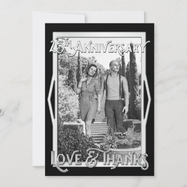 Love & Thanks 25th Anniversary Silver Your Photo Thank You Card (Front)