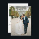 LOVE & THANKS | 2 Photo Black & White Wedding Than Thank You Card<br><div class="desc">This wedding photo thank you card is a great way to let your friends and family know how much you appreciate them. The front of the card is designed to showcase your favourite vertical orientation photo, with the words 'love & thanks' at the top in a pretty, white overlay script...</div>